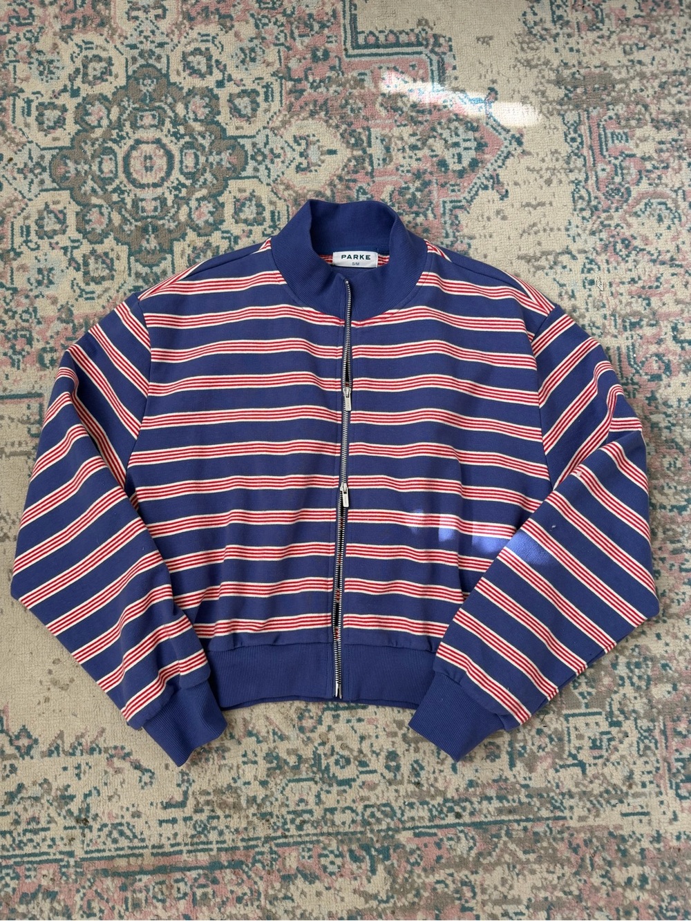 Parke Coastal Sailor Stripe Zip Up Mockneck